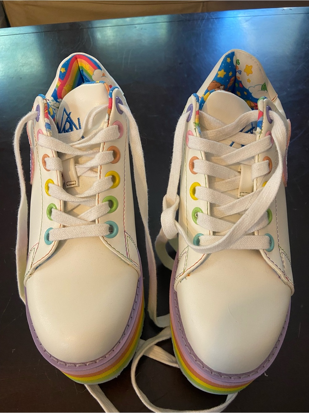 YRU  / Dolls Kill Care Bears Rainbow Heart Platform Sneakers, Size 6 - Picture 5 of 10